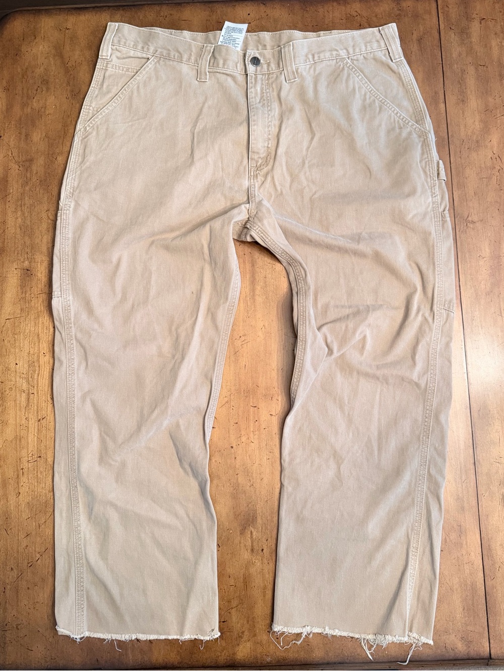 Carhartt B324 DKH Relaxed Fit Carpenter Pants 40x30 Desert Khaki Raw Hem Cropped